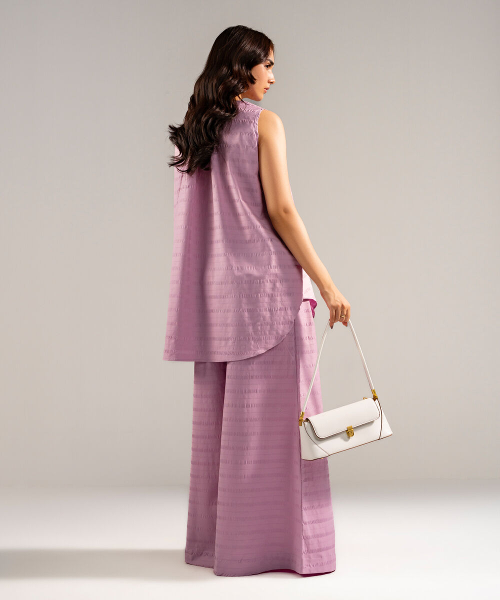 Women's RTW Seersucker Solid Light Purple 2 Piece Suit