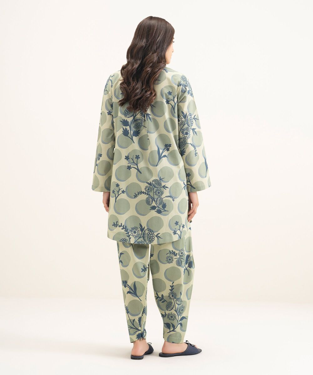 Women's RTW Cambric Printed Green Straight Shirt