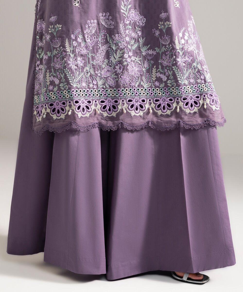 Women's RTW Textured Viscose Embroidered Lavender 3 Piece Suit