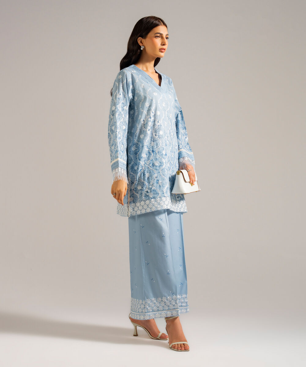 Women's RTW Lawn Embroidered Blue 2 Piece Suit