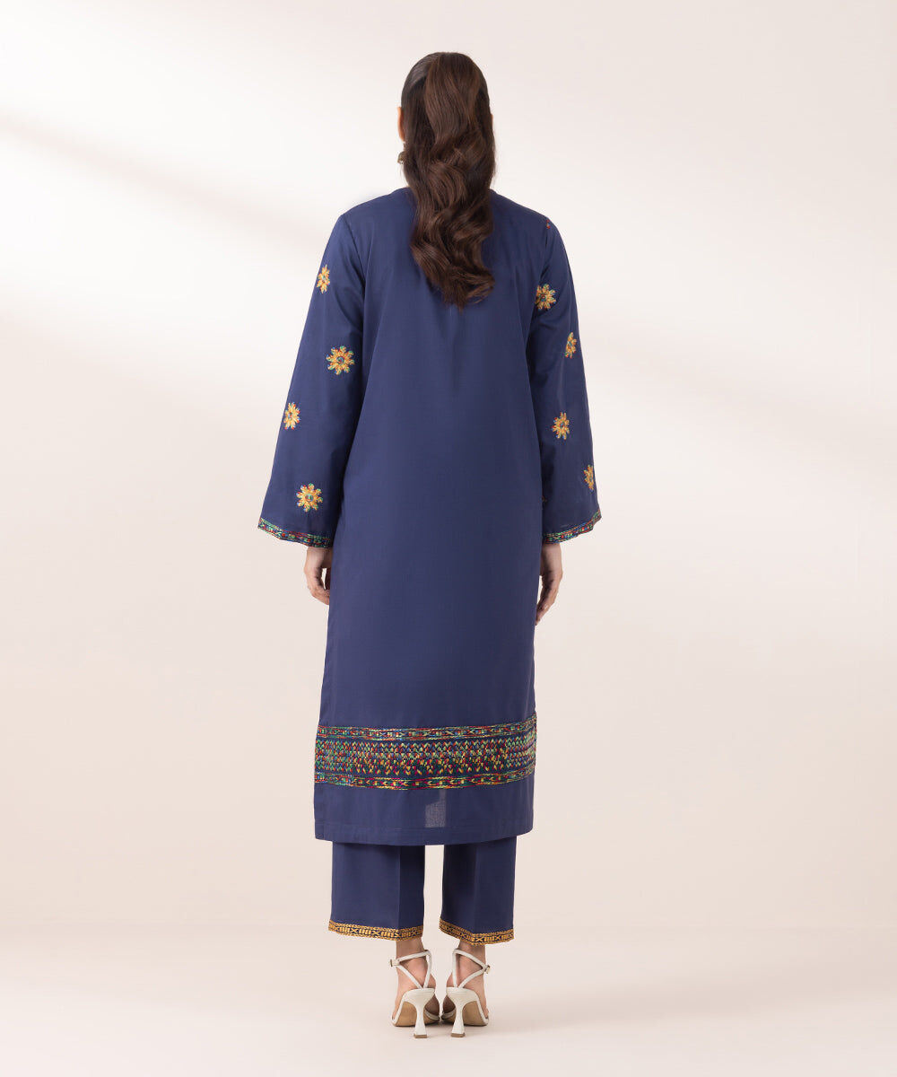 Women's Pret Cambric Embroidered Navy Blue A-Line Shirt