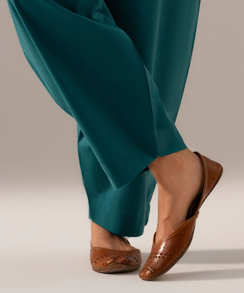Women's RTW Cambric Solid Teal Regular Shalwar