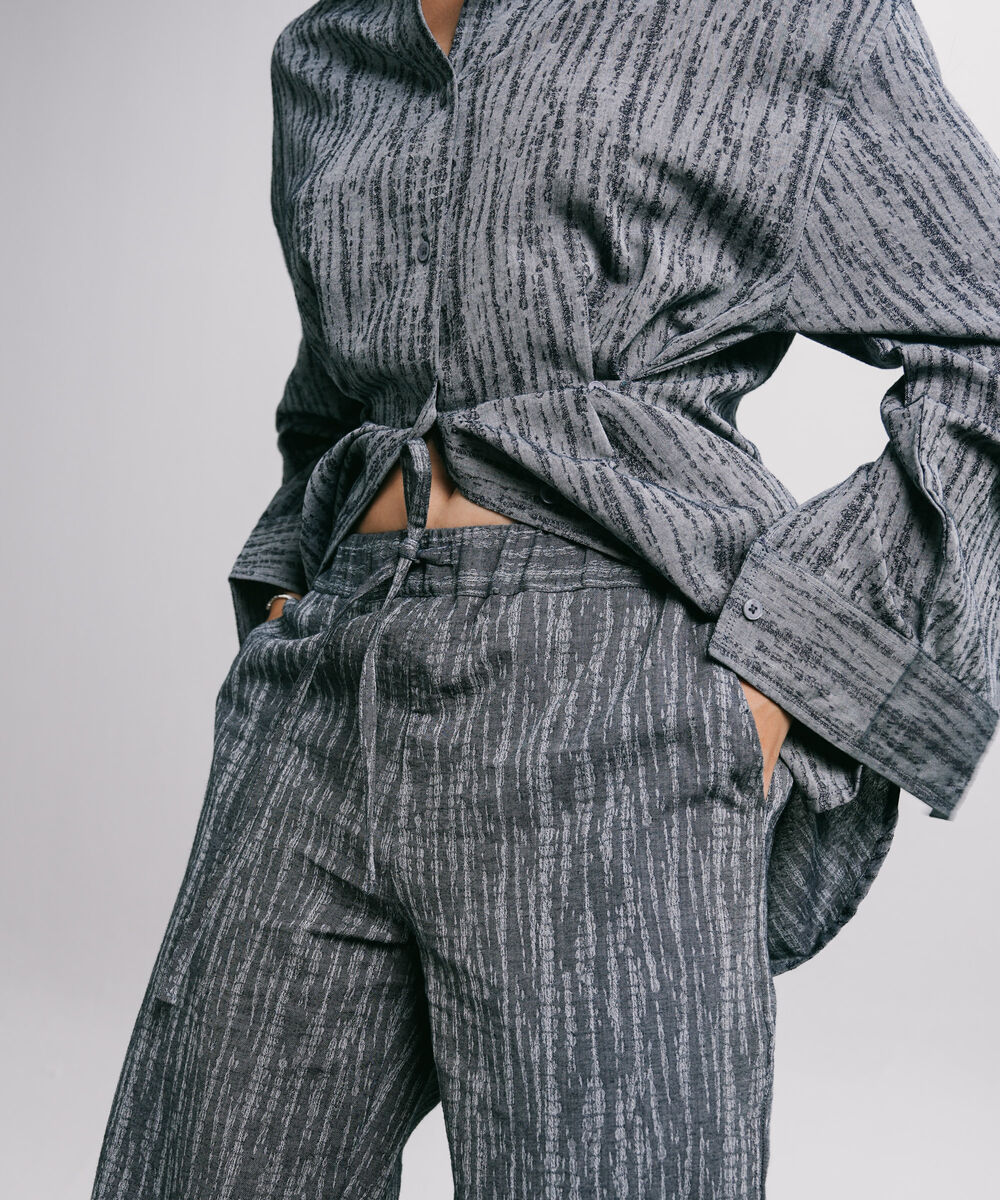 Women's Western Wear Blue Pull-On Jacquard Denim Trousers