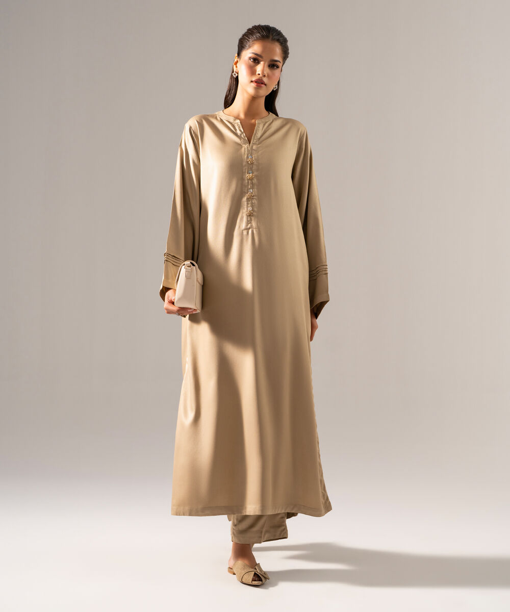 Women's RTW Bedford Solid Beige 2 Piece Suit
