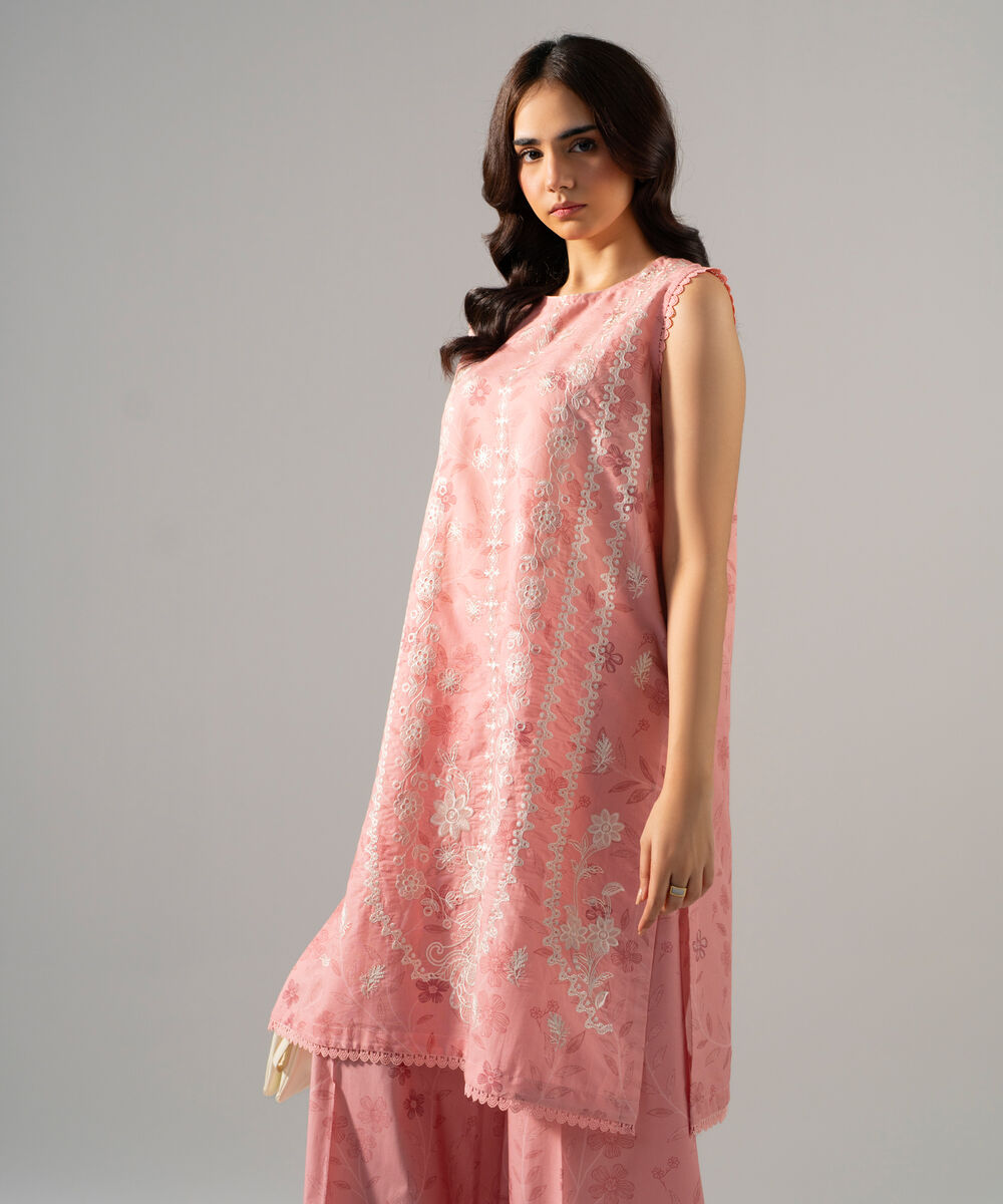 Women's RTW Fancy Khaddar Printed Embroidered Pink 2 Piece Suit