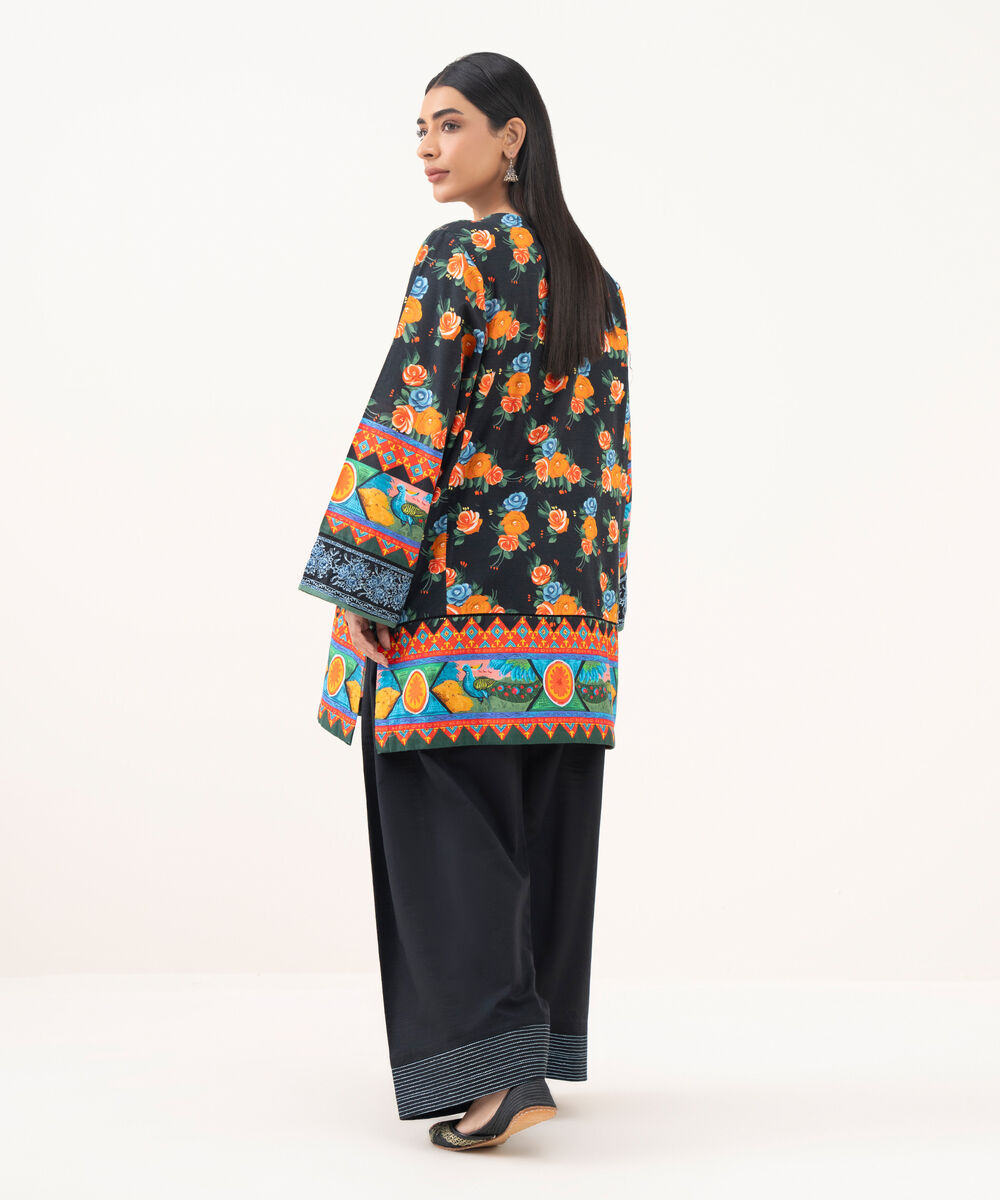 Women's RTW Light Khaddar Embroidered Black Boxy Shirt