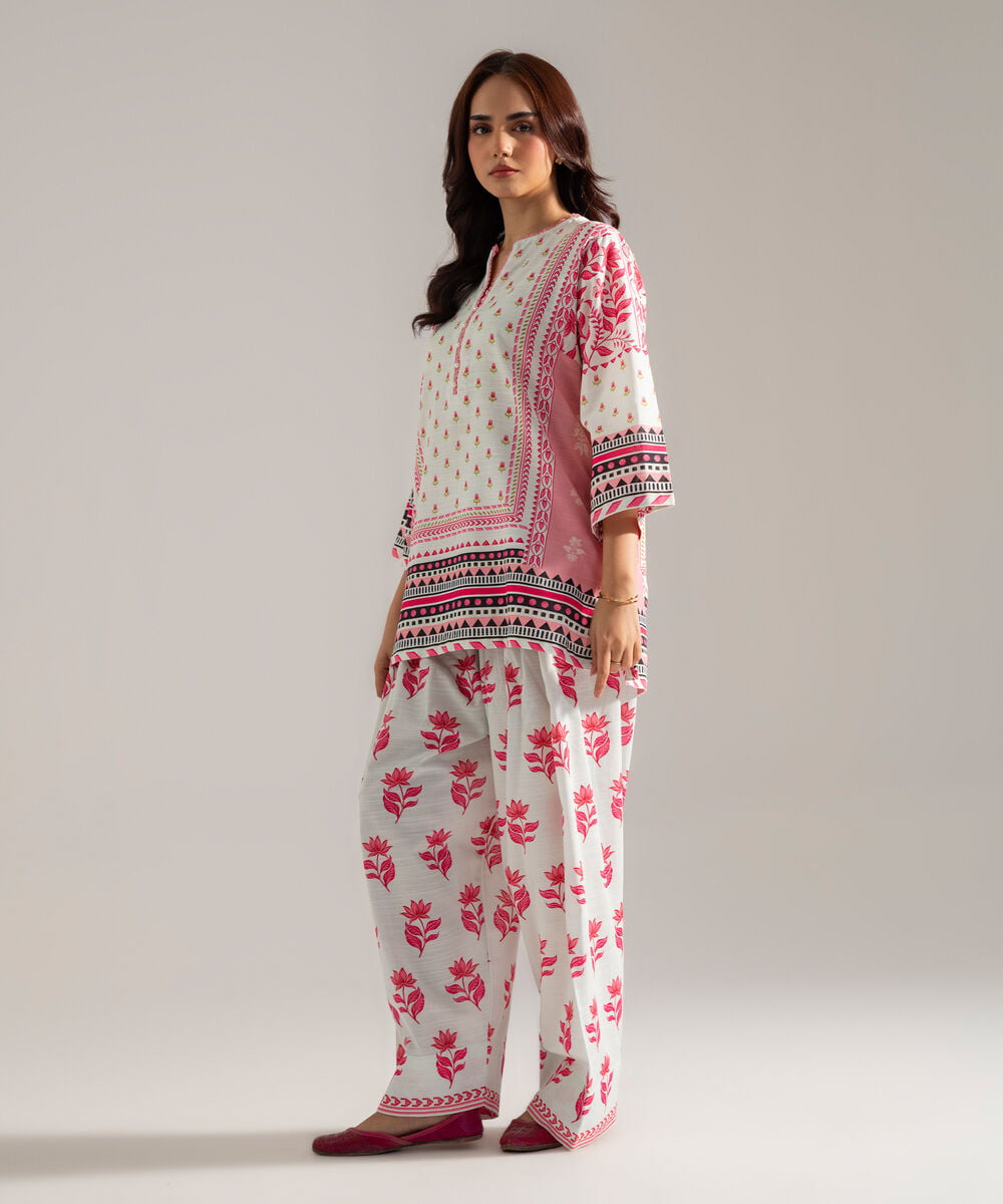 Women's RTW Printed Off White Khaddar Drop Shoulder Shirt
