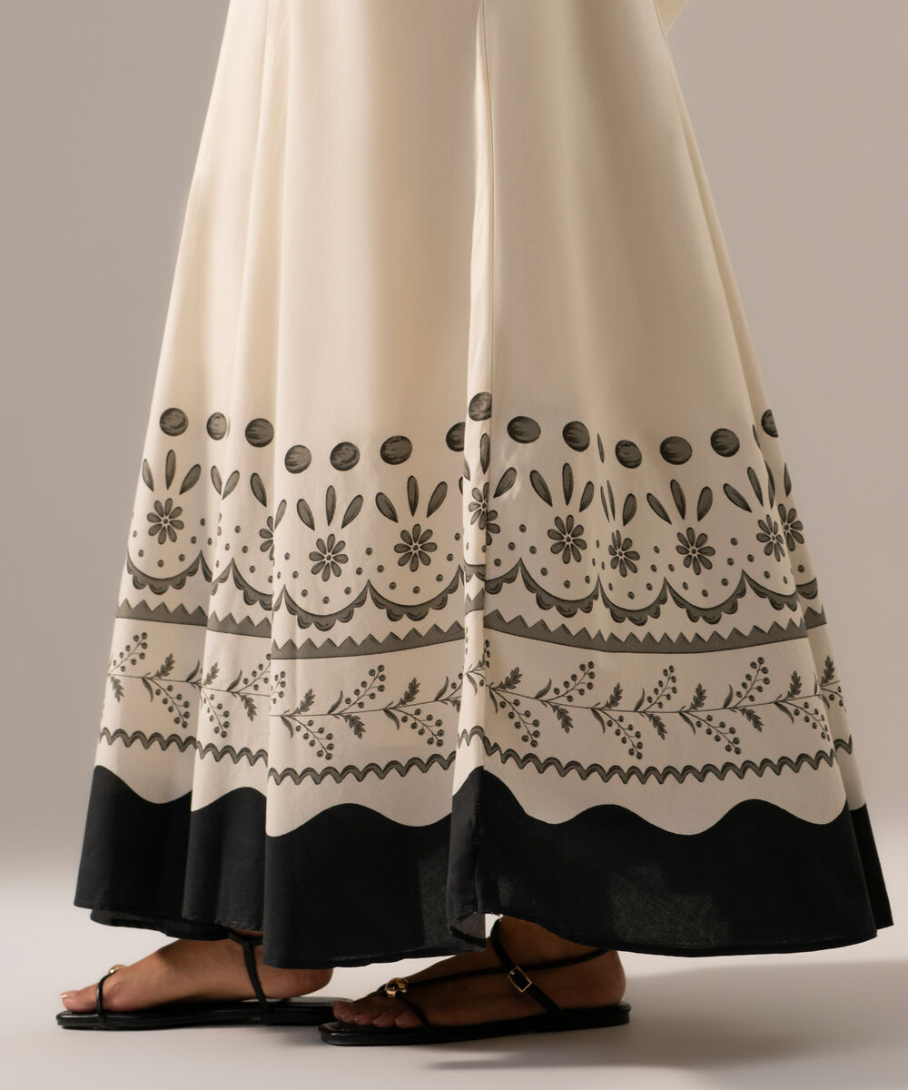 Women's RTW Poplin Printed Off White Skirt