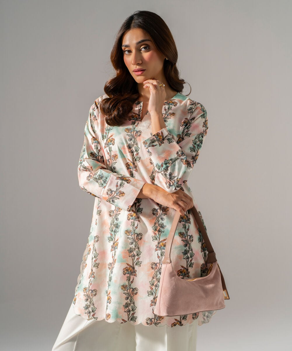 Women's RTW Regular Khaddar Printed Off White Shirt and Trousers