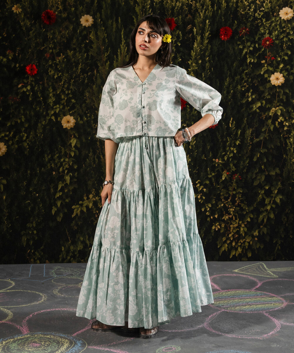 Women's RTW Poplin Printed White Skirt