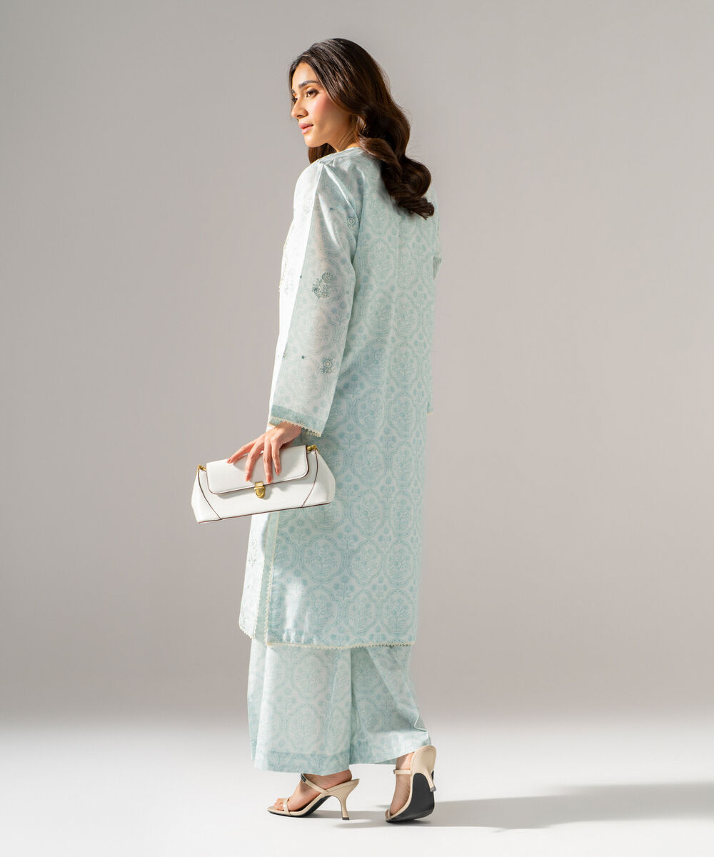 Women's RTW Fancy Khaddar Printed Embroidered Ice Blue 2 Piece Suit