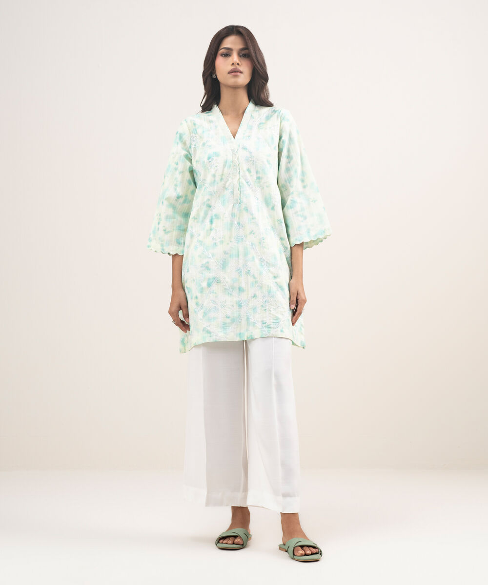 Women's RTW Leno Kara Embroidered Mint Green Straight Shirt