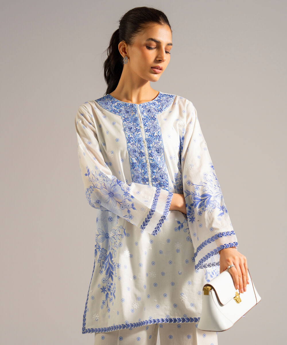 Women's RTW Lawn Embroidered Off White 2 Piece Suit