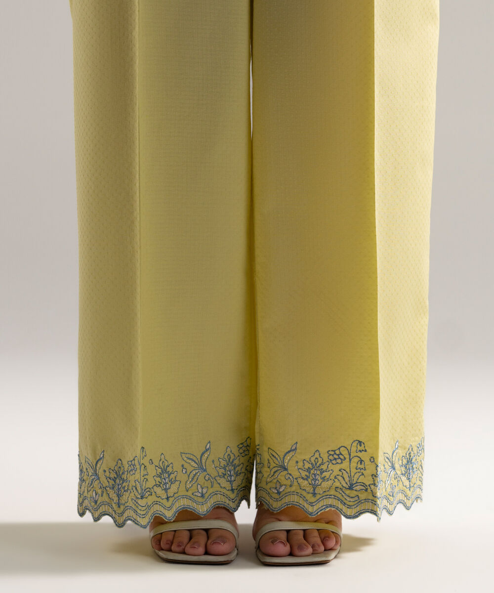 Women's RTW Dobby Embroidered Yellow Culottes