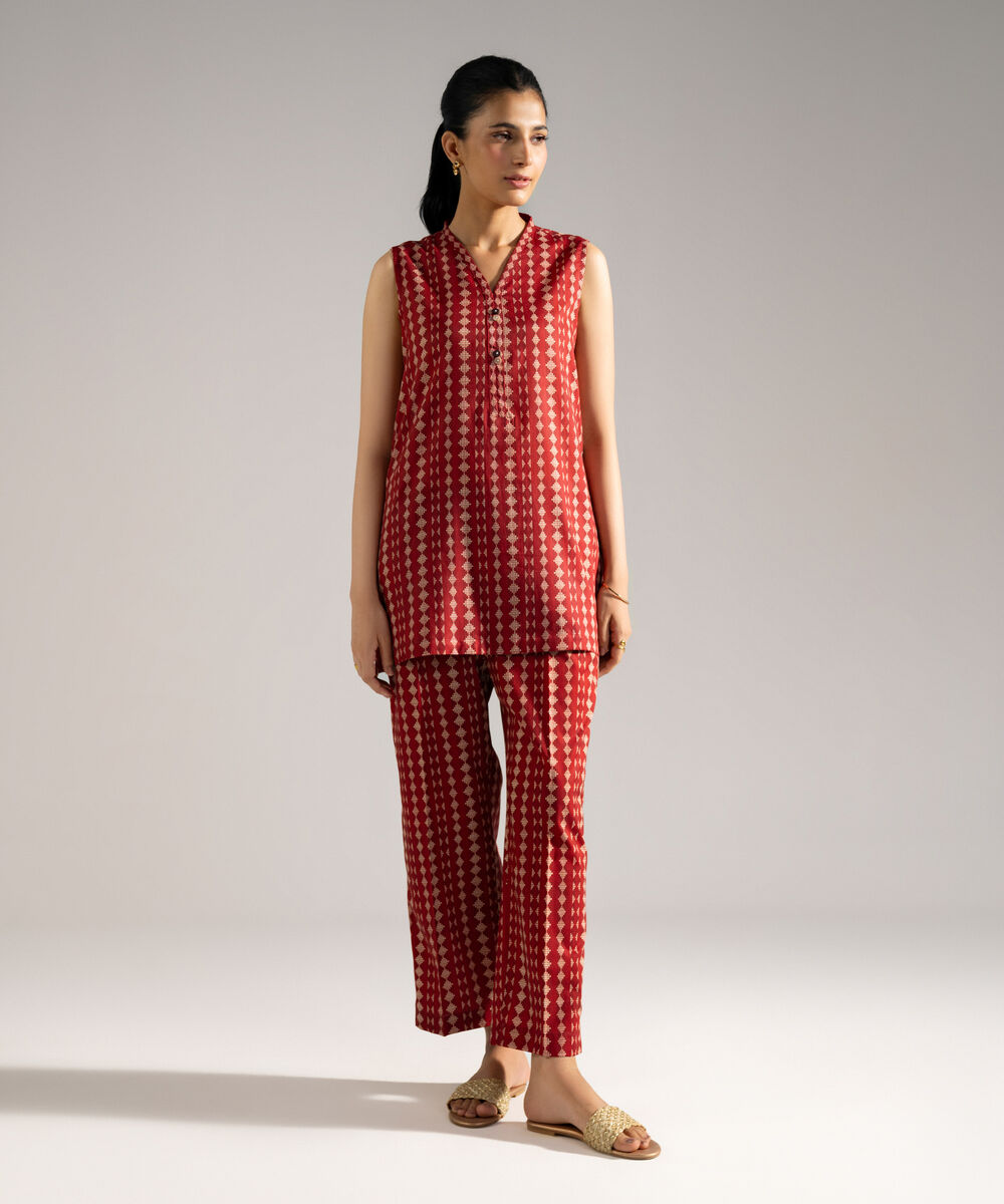 Women's RTW Lawn Printed Maroon Straight Shirt