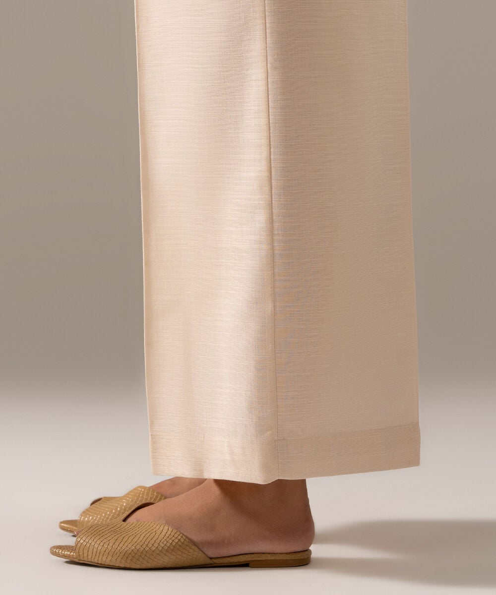 Women's RTW Khaddar Solid Off White Flared Pants