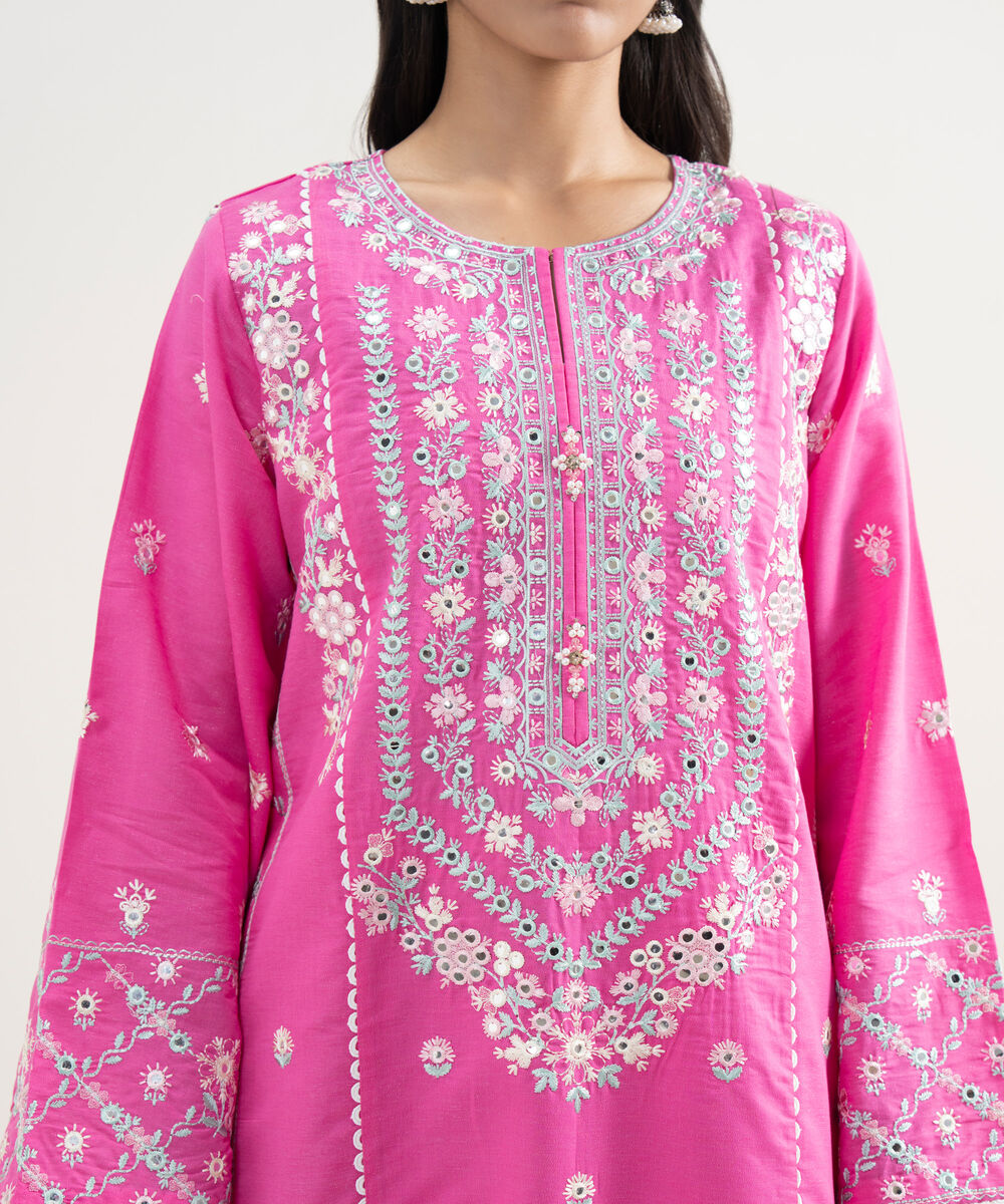 Women's RTW Zari Lawn Embroidered Pink 3 Piece Suit