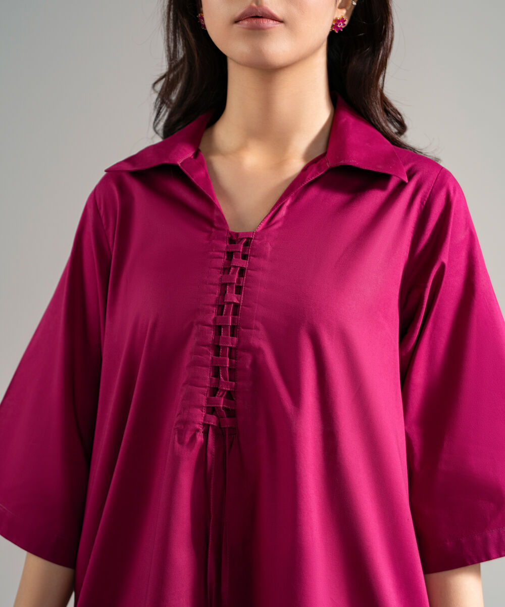 Women's RTW Cambric Solid Plum Straight Shirt