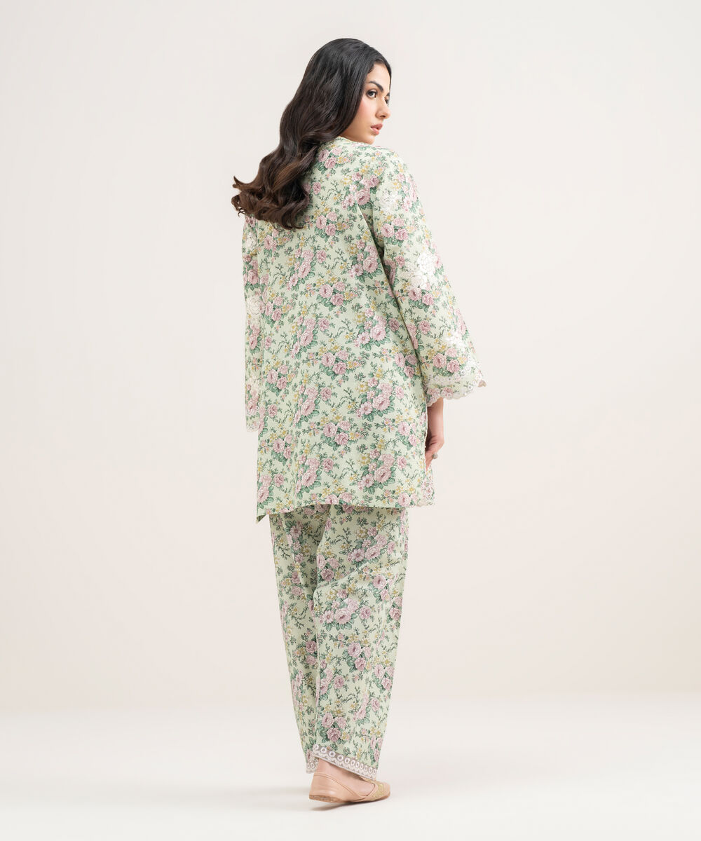 Women's RTW Zari Cotton Embroidered Green Straight Shirt