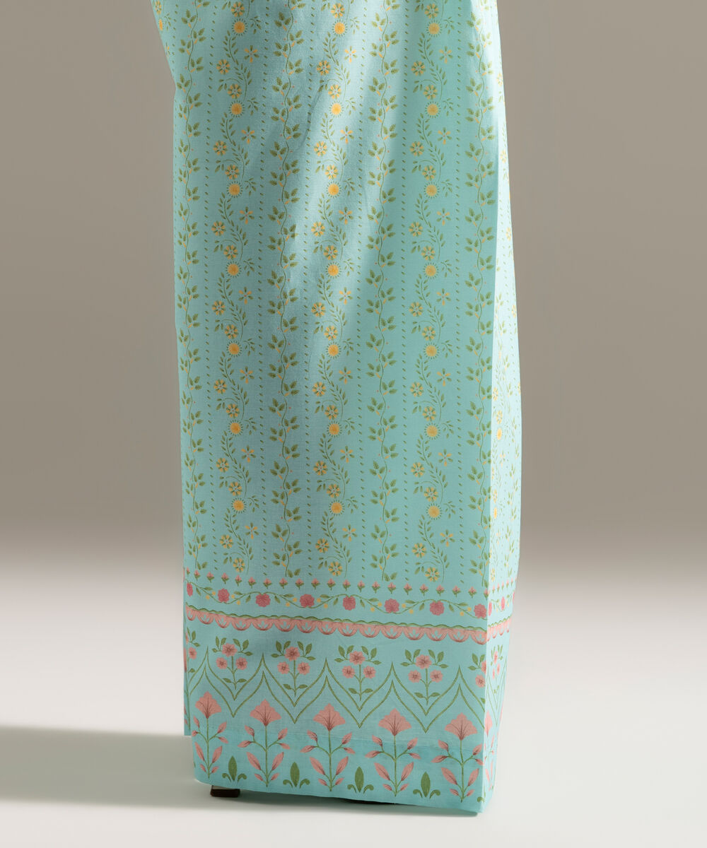 Women's RTW Cambric Printed Turquoise Farshi Shalwar