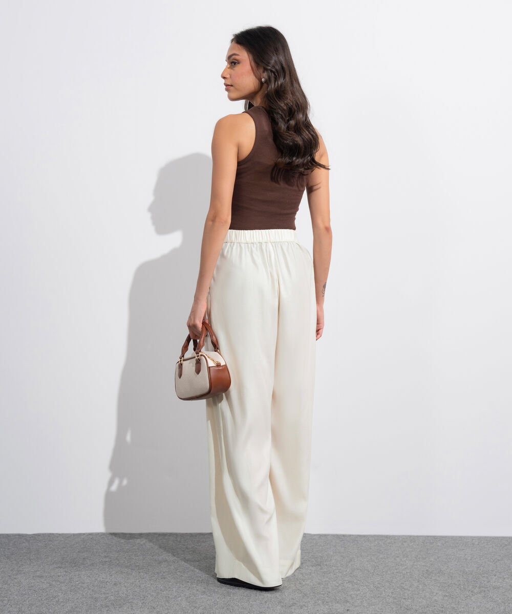 Women's Western Off White Linen Blend Pleated Trousers