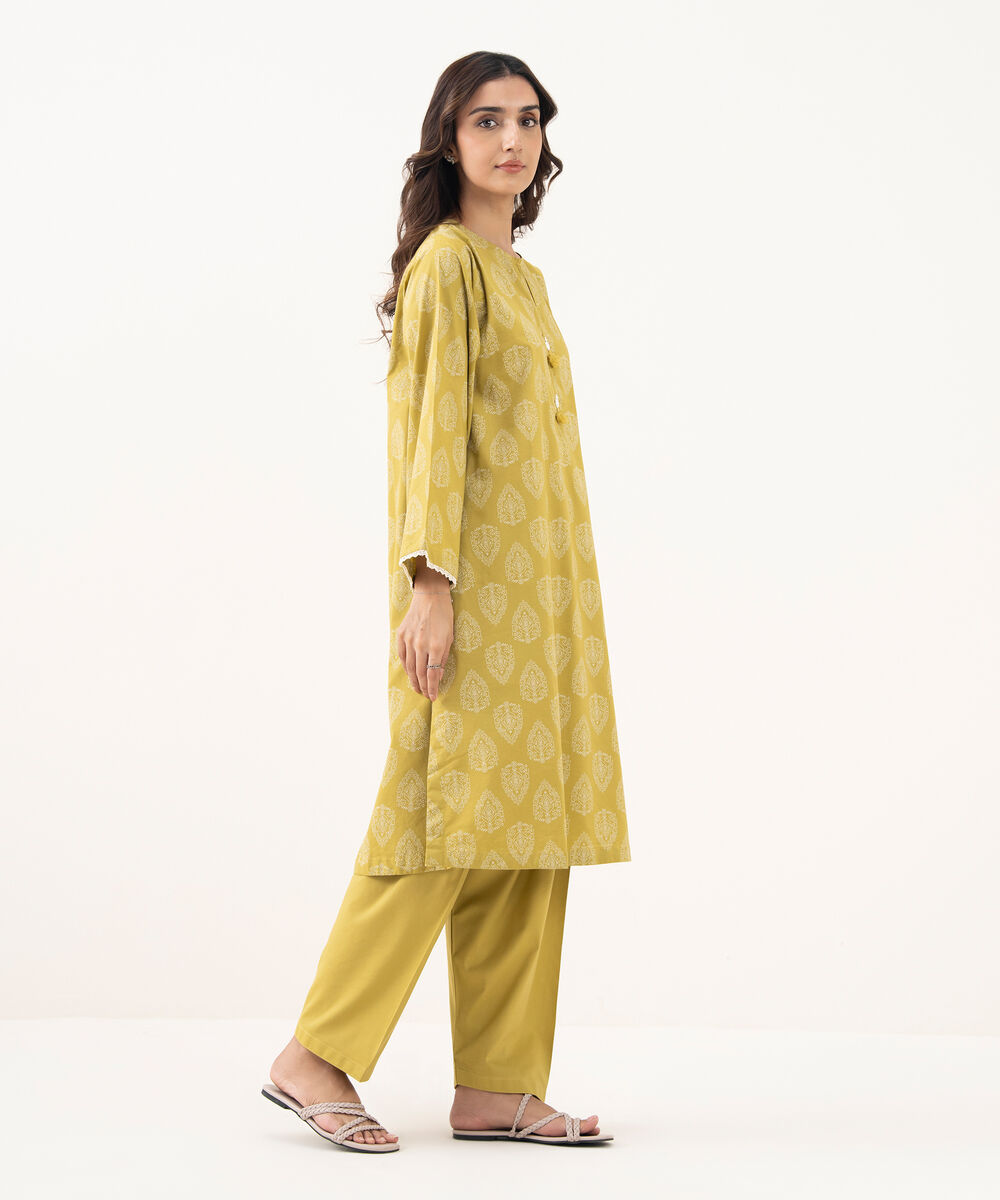 Women's RTW Cotton Viscose Printed A-Line Yellow Shirt