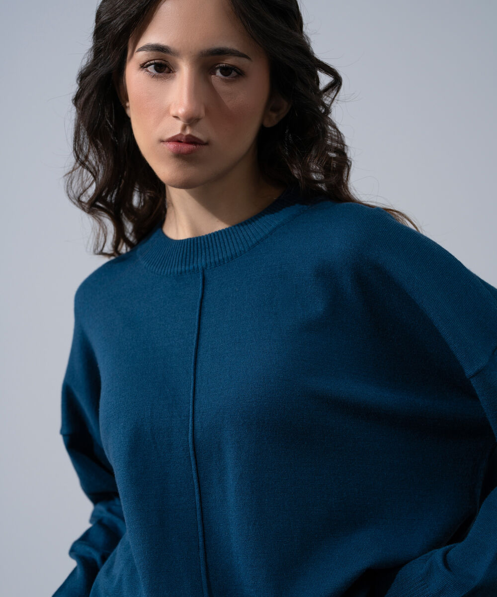 Women's Western Wear Navy Blue Loose Fit Knit Sweater