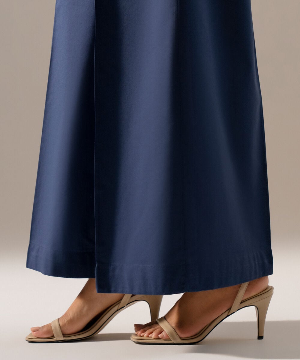 Women's RTW Cambric Solid Dark Blue Flared Pants