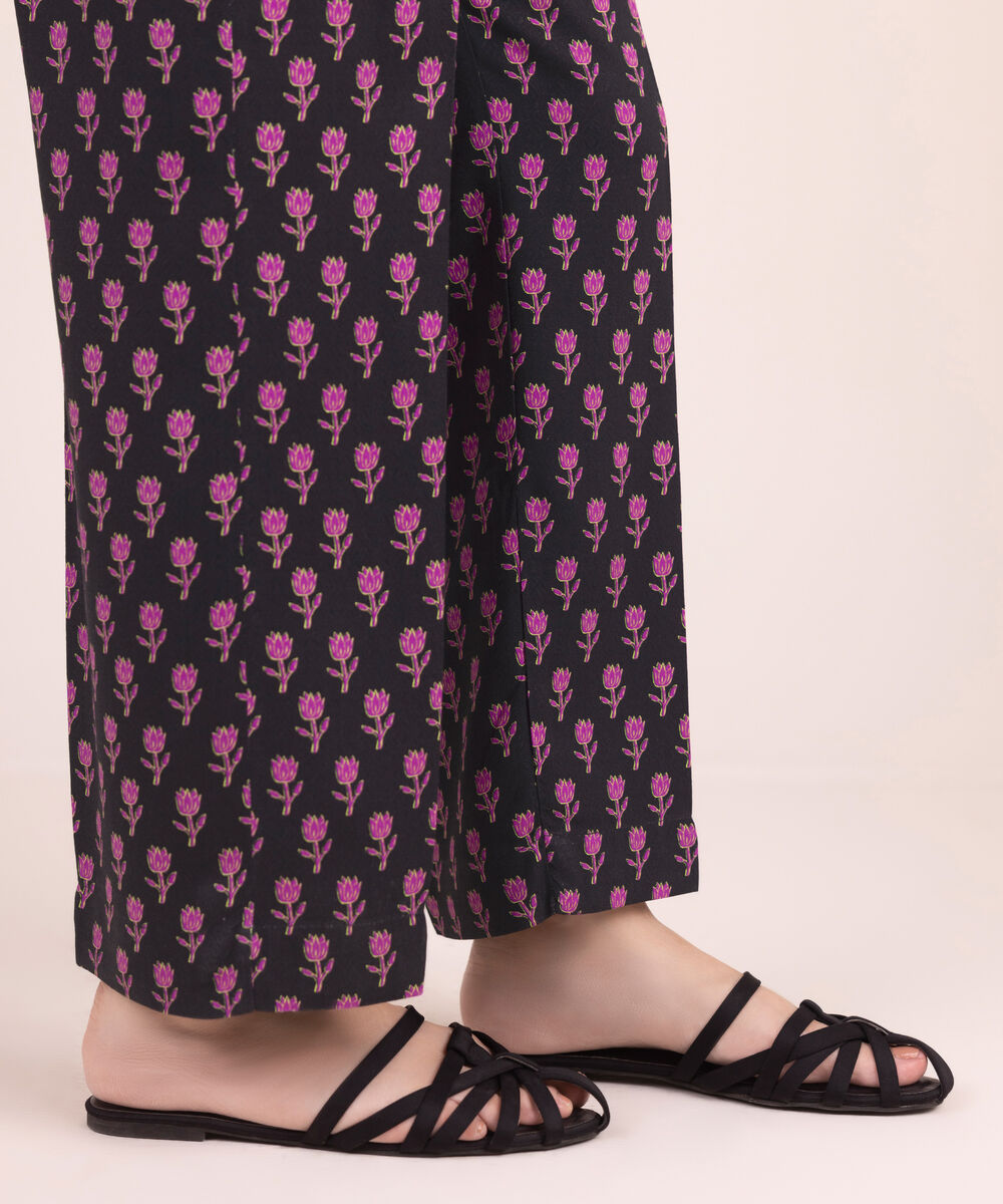 Women's RTW Arabic Dobby Printed Black Straight Pants