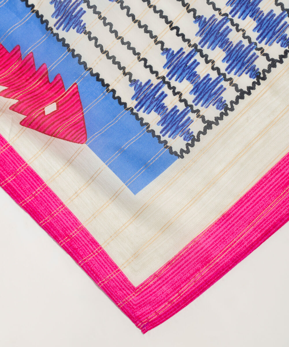 Zari Cotton Printed White Dupatta