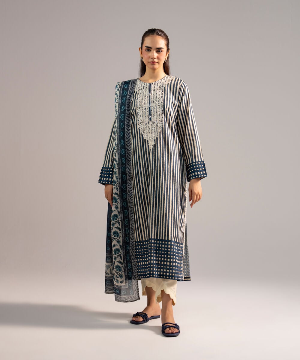 Lawn Printed Dark Blue Dupatta