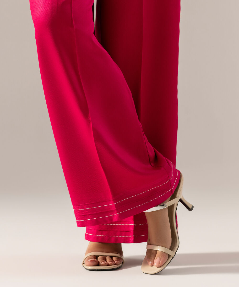 Women's RTW Solid Pink Bedford Flared Pants