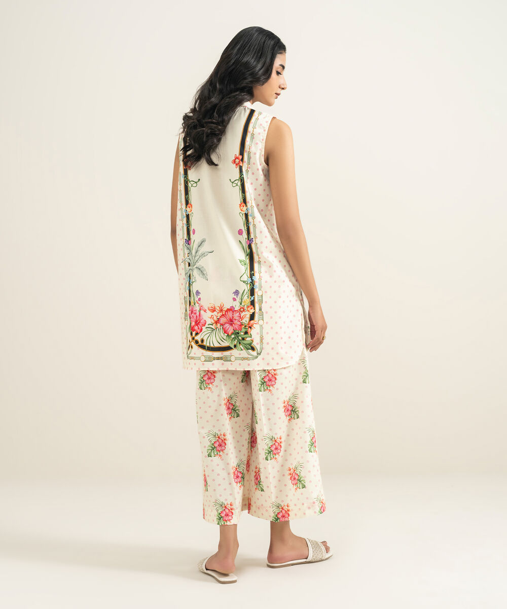 Women's RTW Cotton Viscose Printed Off White Straight Shirt