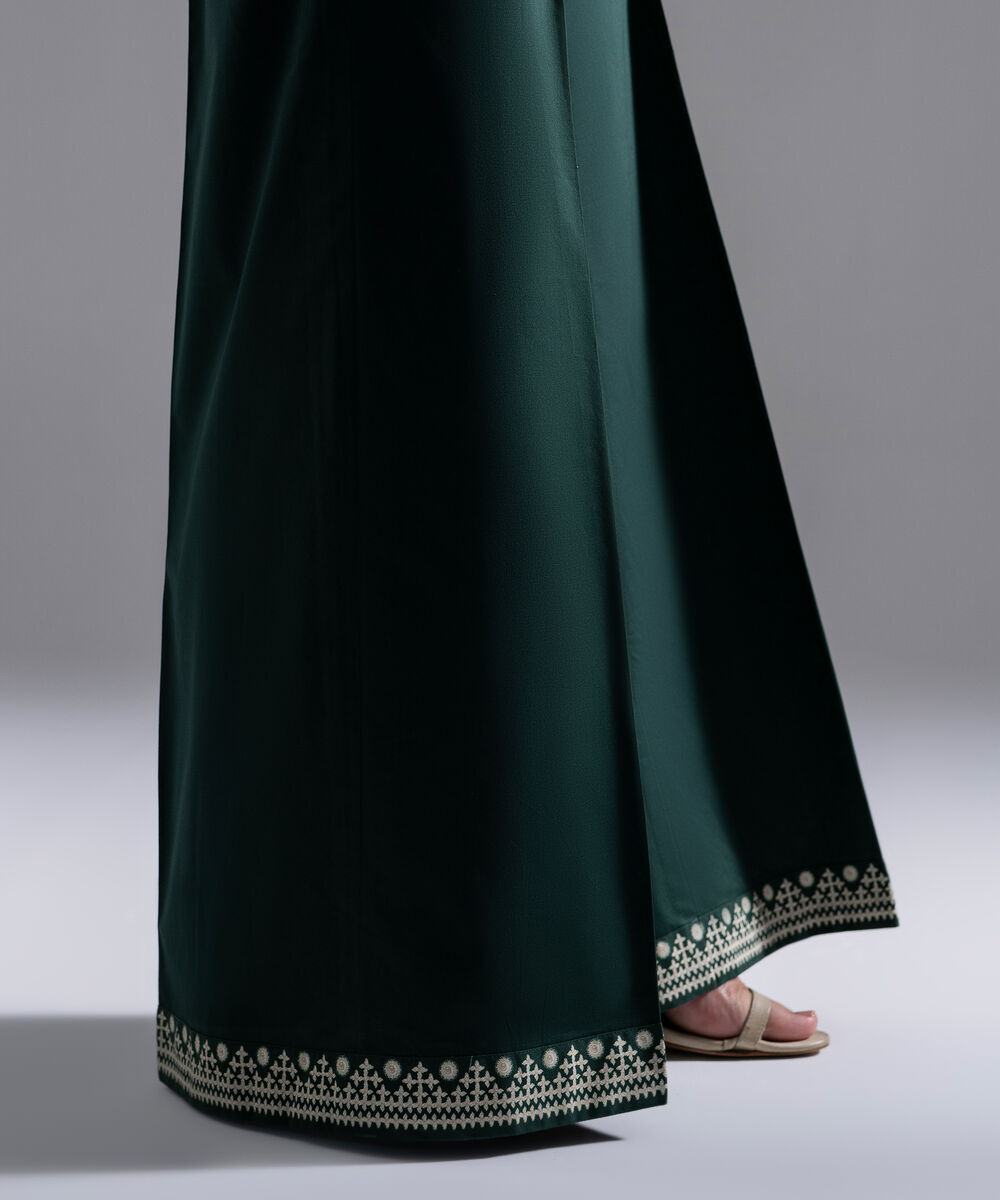 Women's RTW Cambric Solid Dark Green Flared Pants