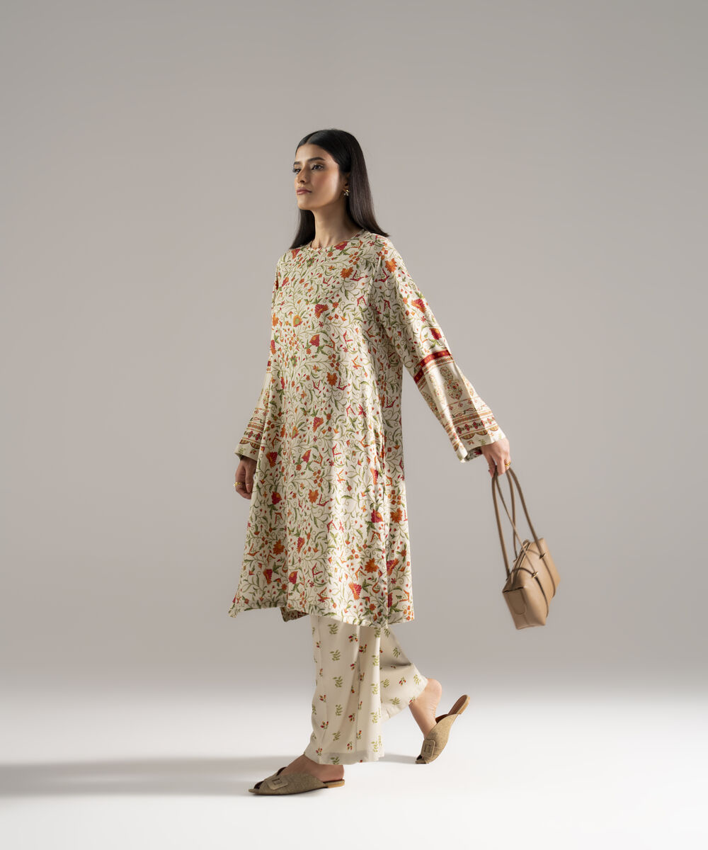 Women's RTW Bedford Printed Beige 2 Piece Suit