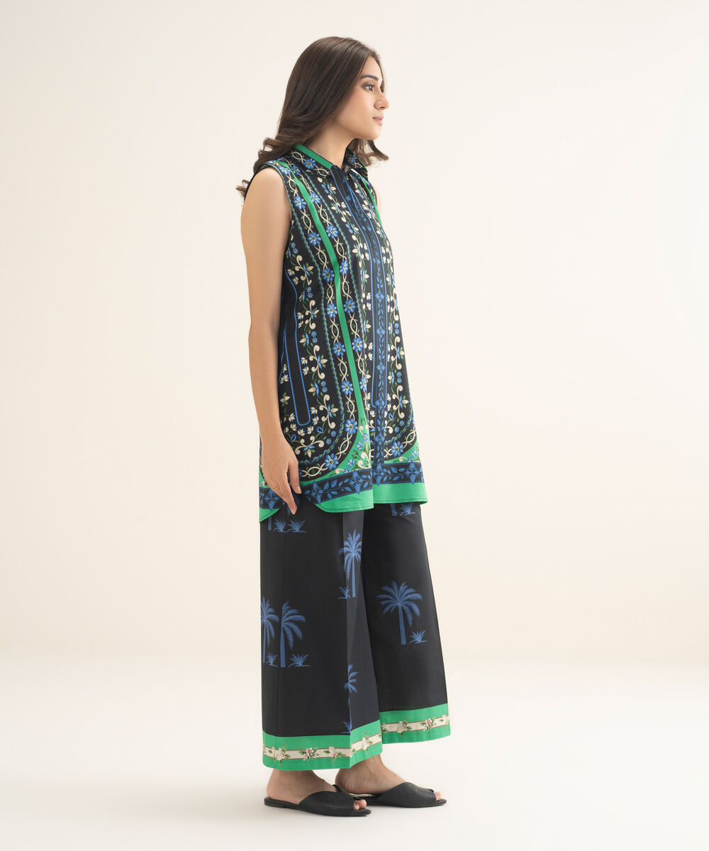 Women's RTW Cotton Viscose Printed Black Straight Shirt