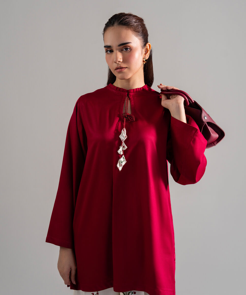 Women's RTW Bedford Solid Red Straight Shirt