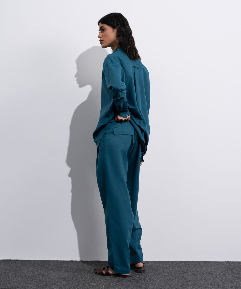 Women's Green Linen Blend Slouchy Trousers