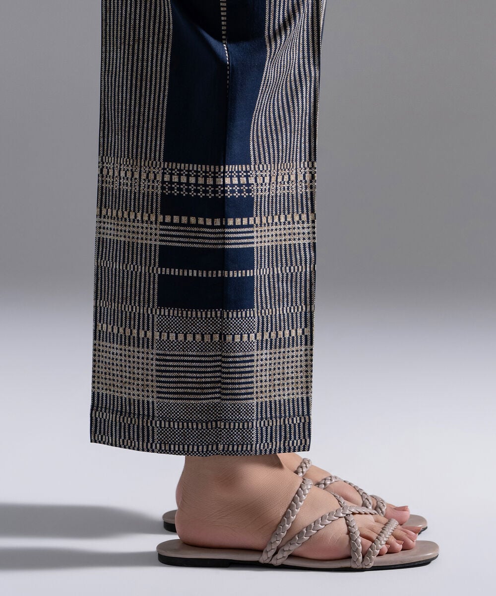 Women's RTW Cambric Printed Dark Blue Straight Pants