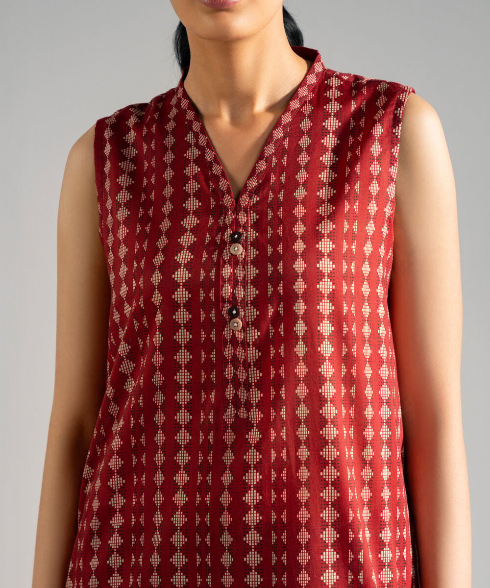 Women's RTW Lawn Printed Maroon Straight Shirt
