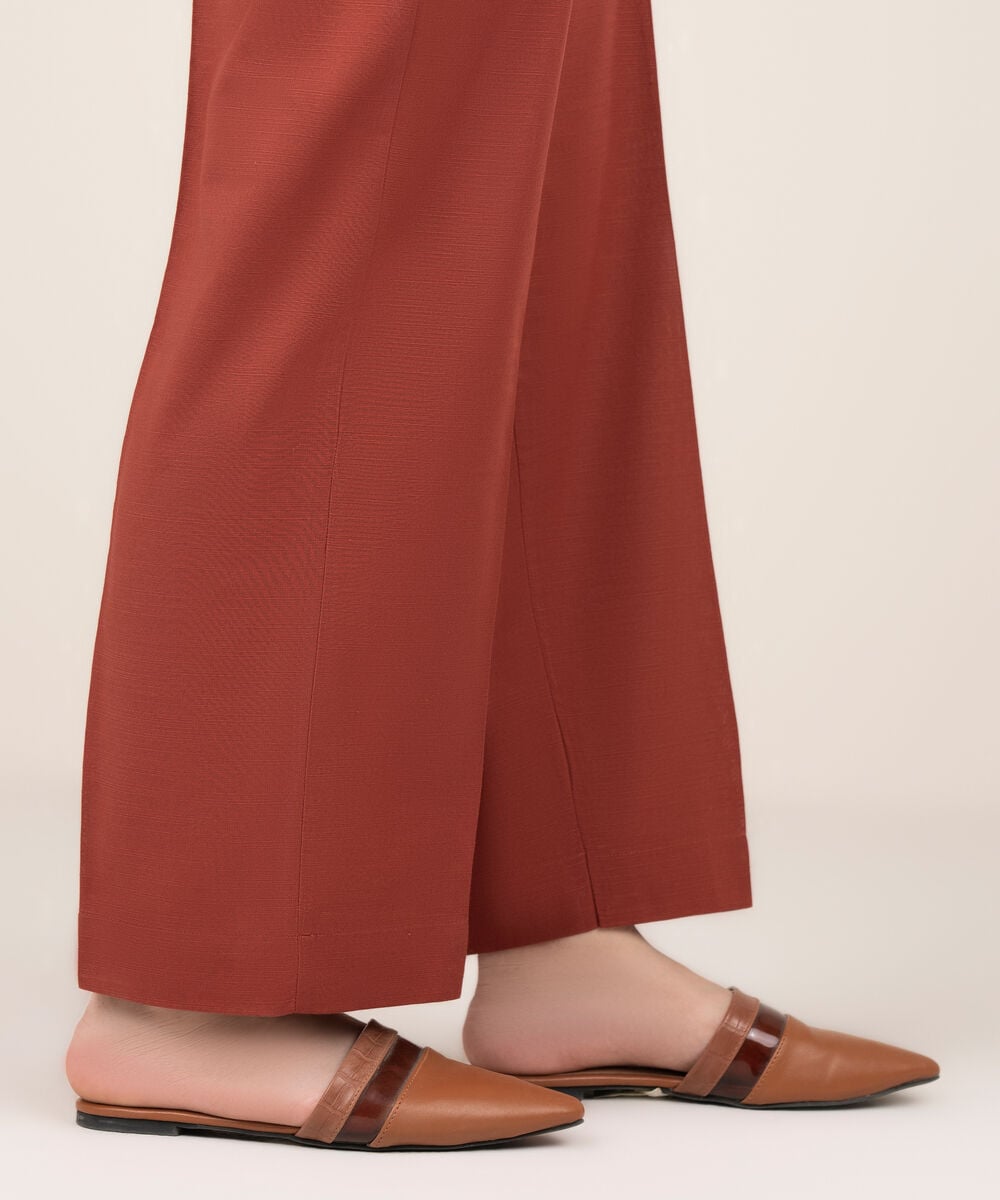 Women's RTW Khaddar Solid Red Straight Pants