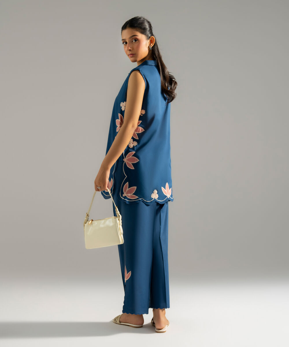 Women's RTW Lawn Solid Embroidered Dark Blue 2 Piece Suit