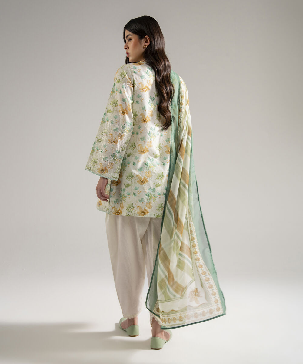 Women's RTW Dobby Embroidered Mint Green 3 Piece Suit
