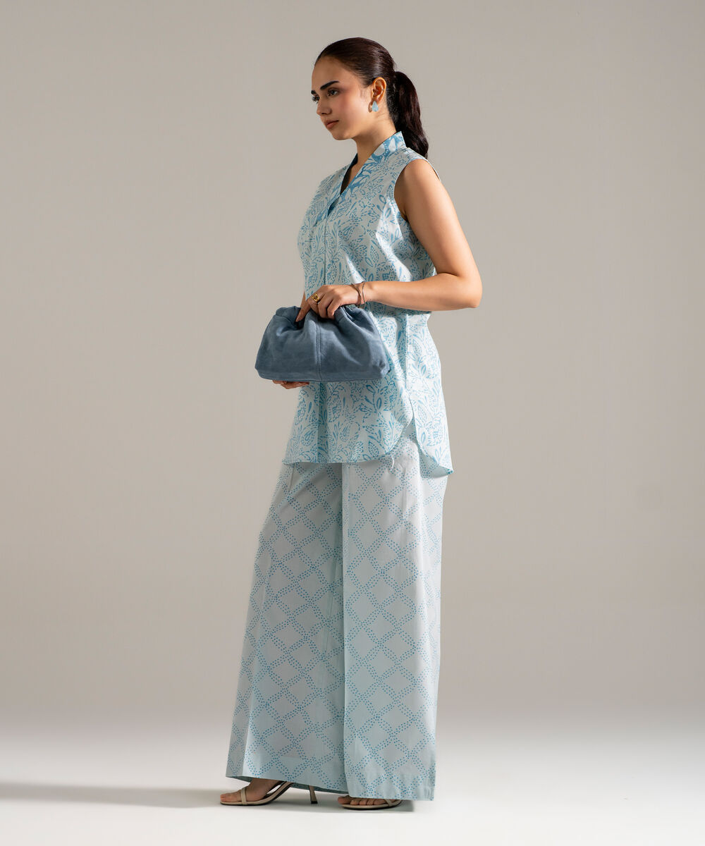 Women's RTW Lawn Printed Blue Straight Shirt