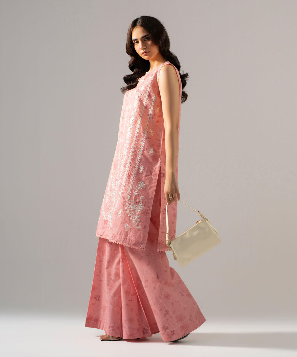 Women's RTW Fancy Khaddar Printed Embroidered Pink 2 Piece Suit