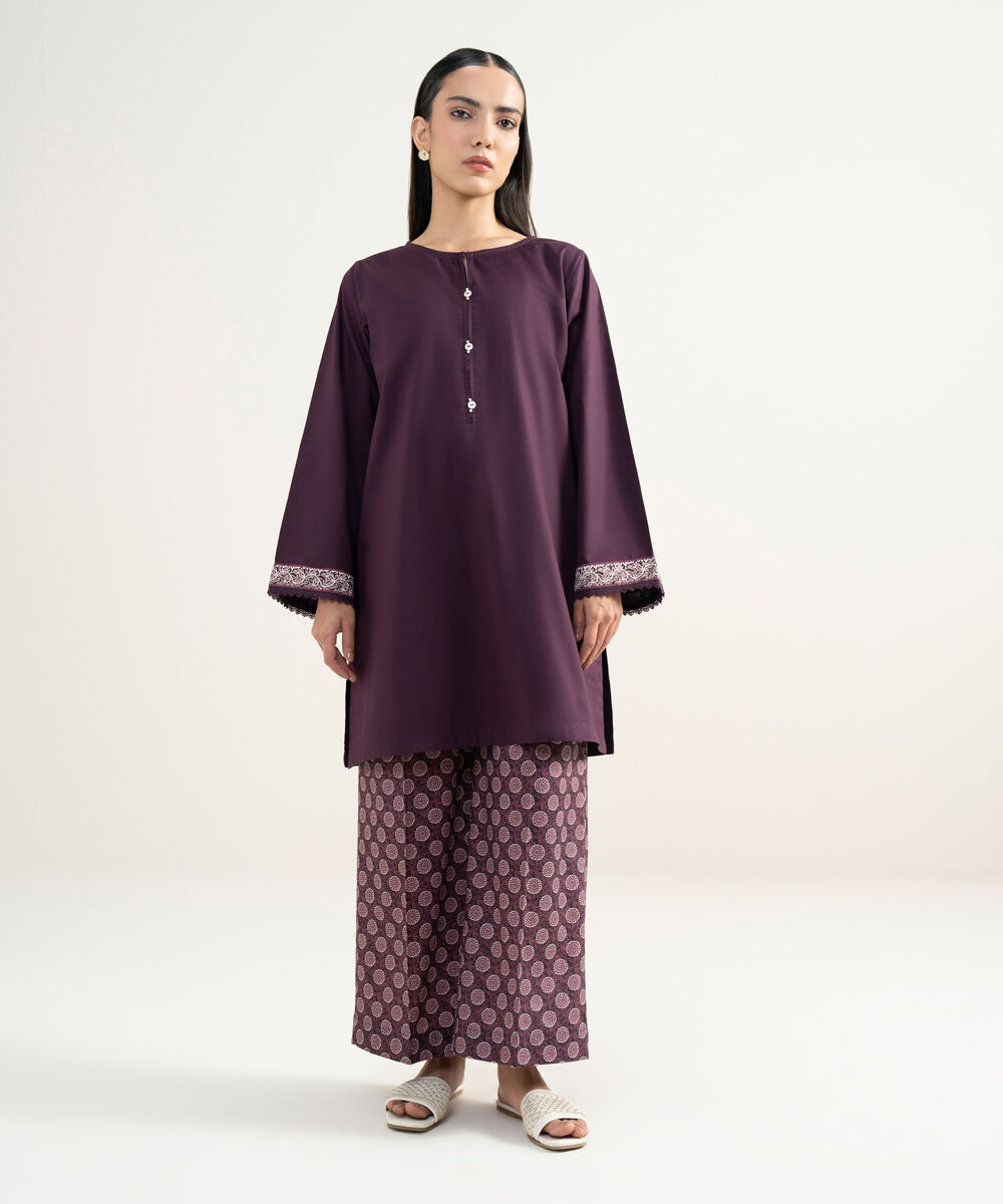 Women's RTW Cambric Solid Purple Straight Shirt