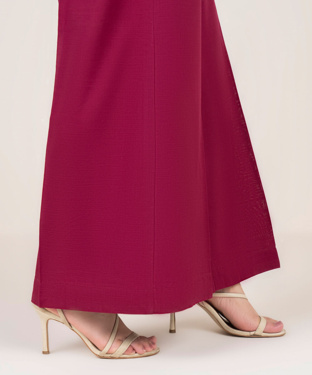 Women's RTW Khaddar Solid Pink Flared Pants