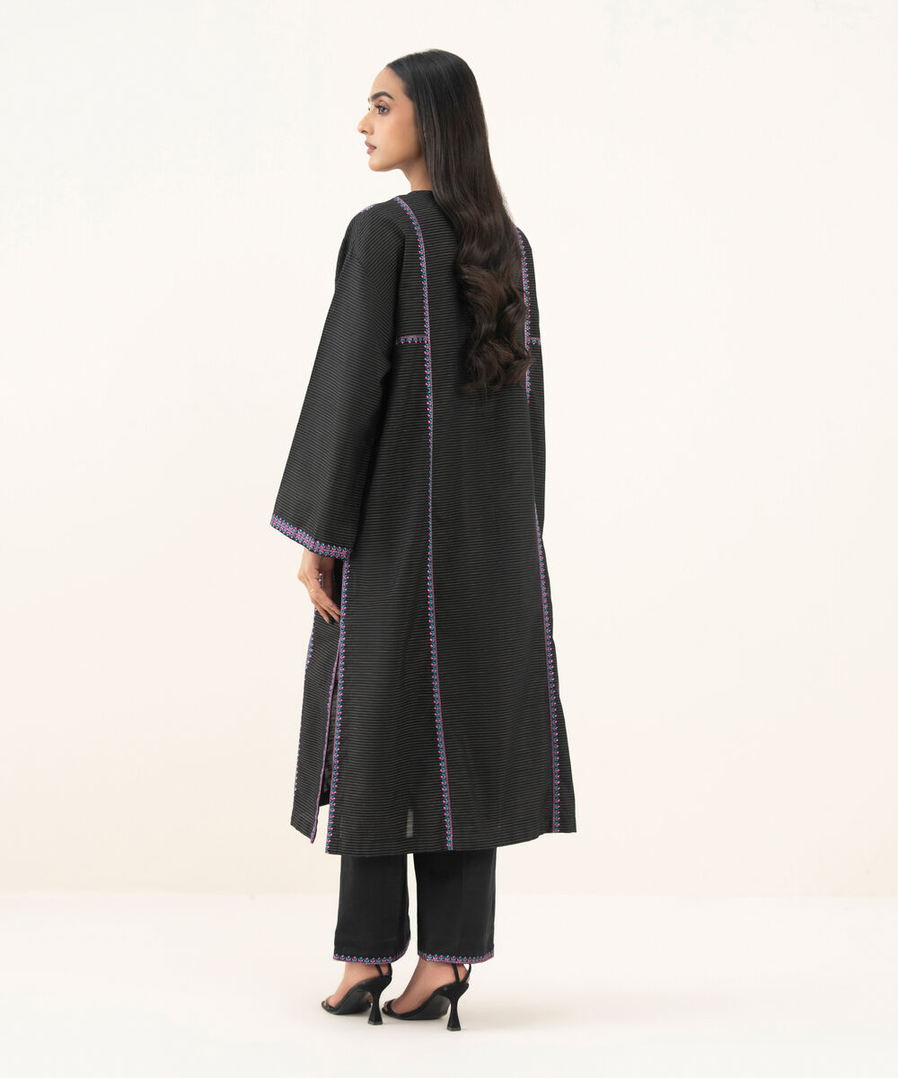 Women's RTW Light Khaddar Embroidered A-Line Black Shirt