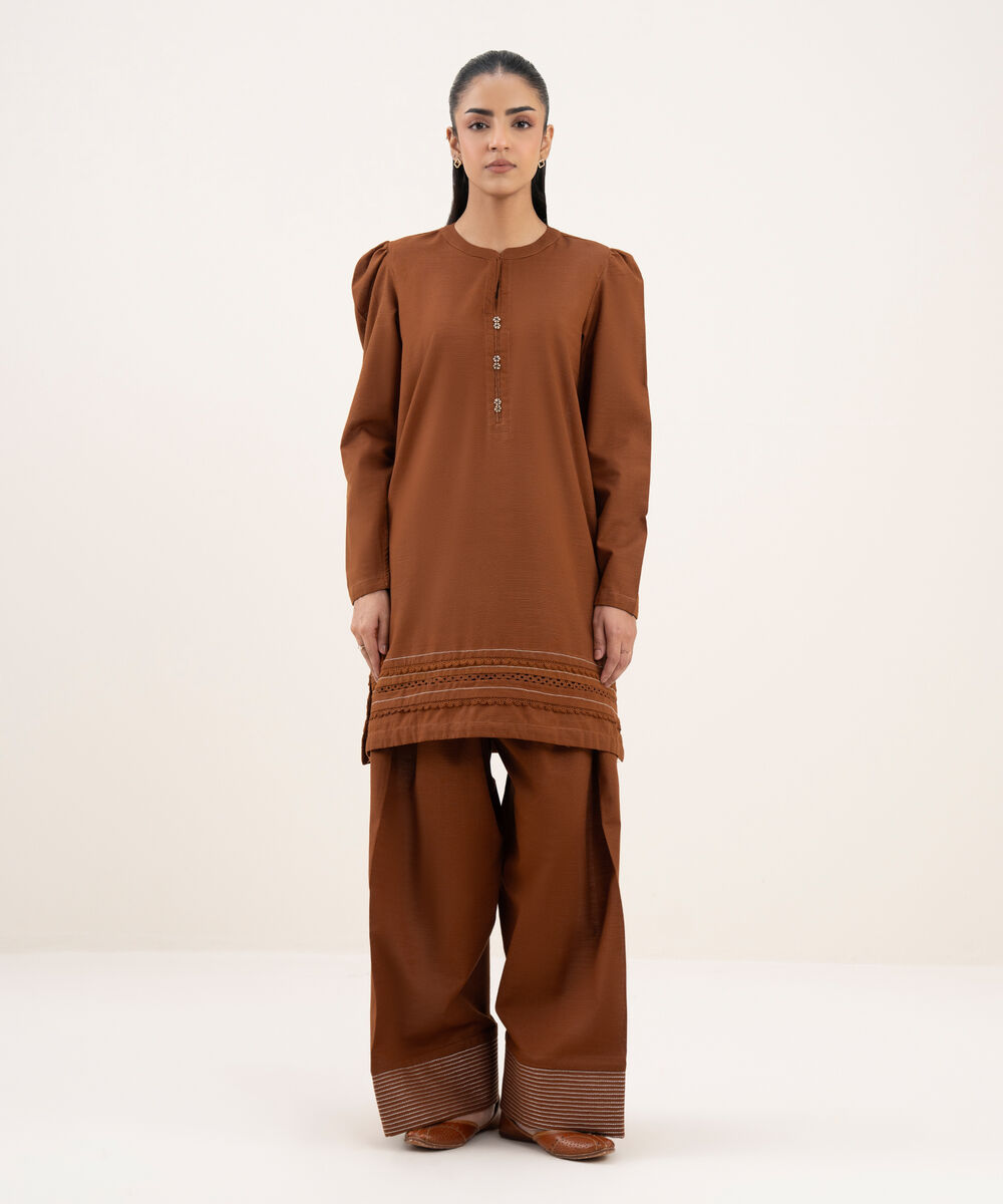 Women's RTW Khaddar Solid A-Line Blue Shirt