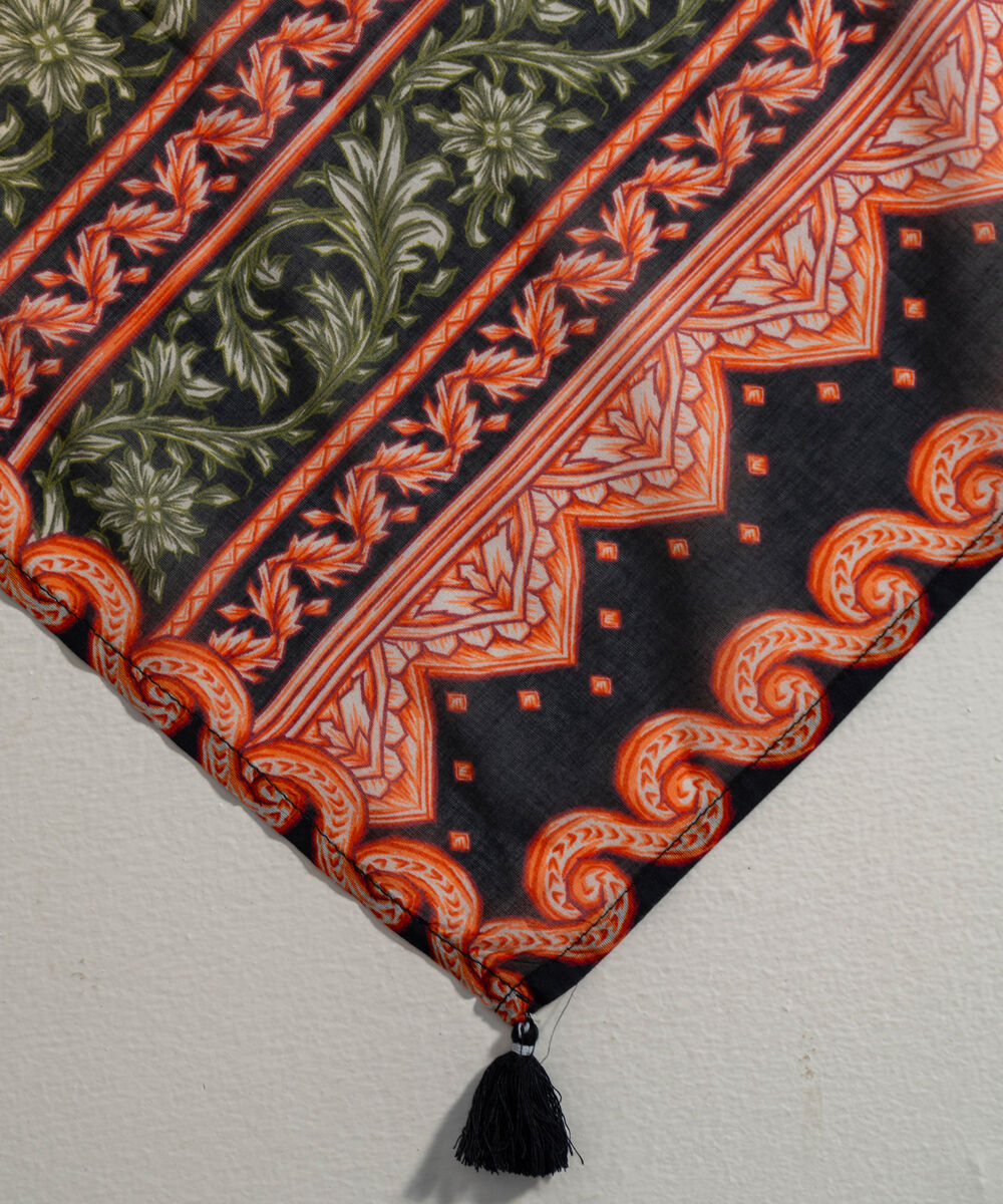 Women's RTW Fine Voil Printed Black Dupatta